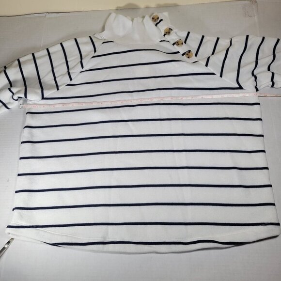 J.Crew Women White Navy Stripe Button Neck Long Sleeve Cotton Blend Tunic Size L - Picture 6 of 10